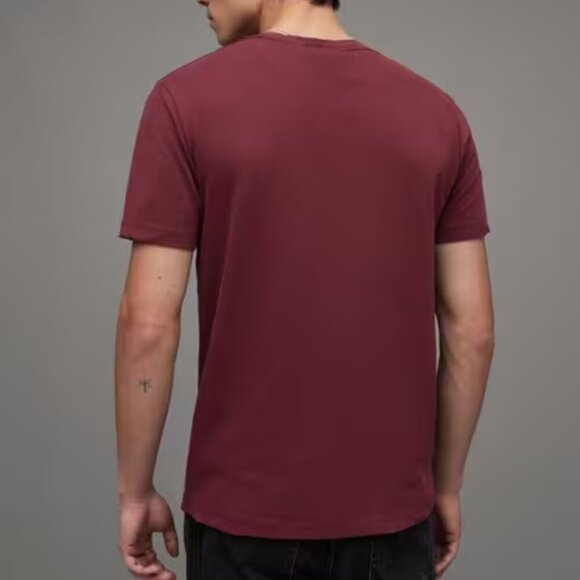 All Saints Brace Cotton Regular Fit Small Logo T-Shirt in Burgundy Red Size XS - Picture 3 of 8